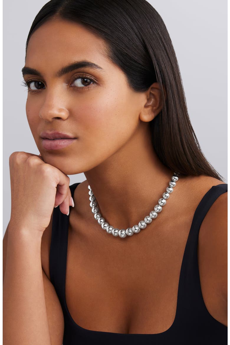 Caviar Bubbly Graduated Bead Necklace, Alternate, color, STERLING SILVER