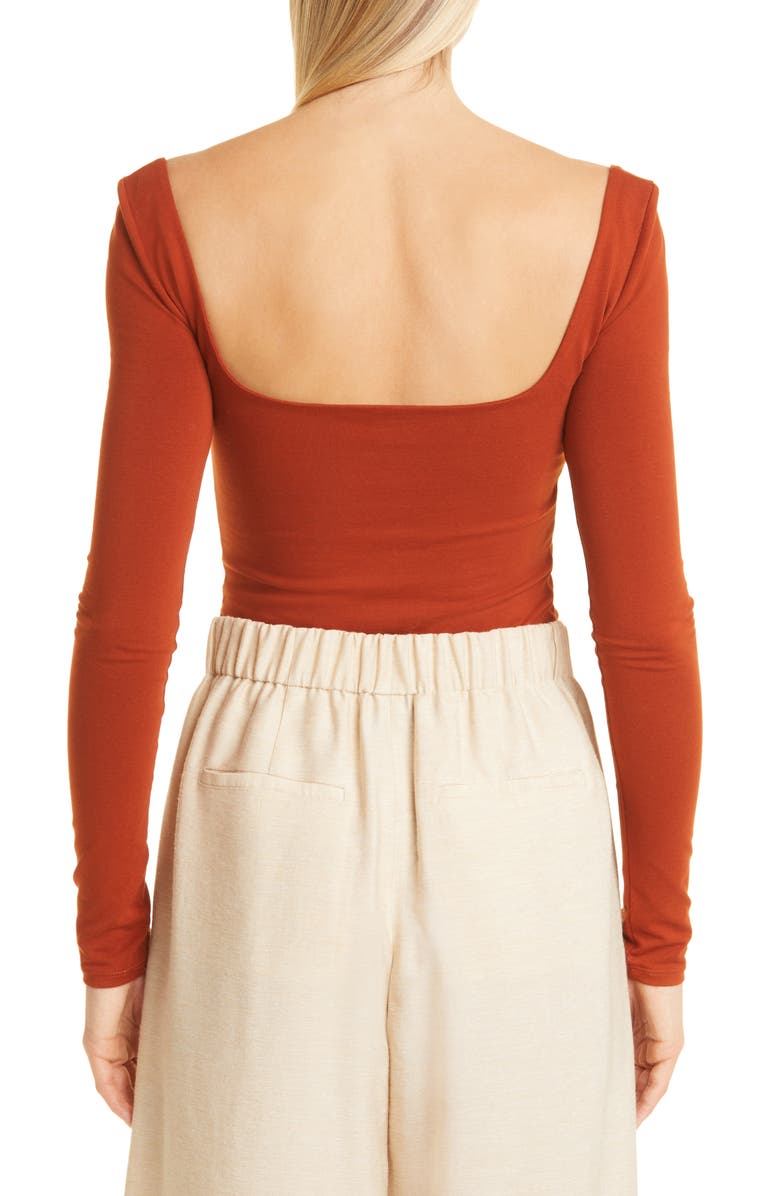 Vince Square Neck Long Sleeve Stretch Cotton Knit Top, Alternate, color, Rust Amber