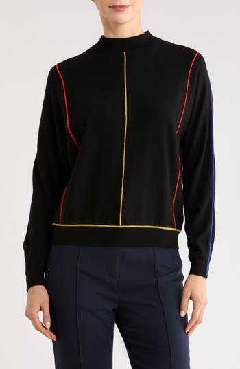 T Tahari Piped Mock Neck Sweater In Black