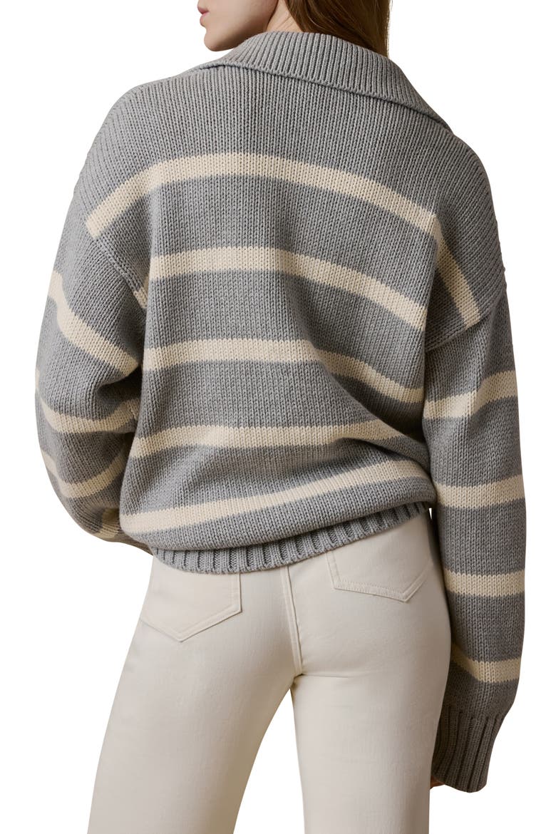 Sunwashed Stripe Organic Cotton Polo Sweater, Alternate, color, GREY HEATHER STRIPE