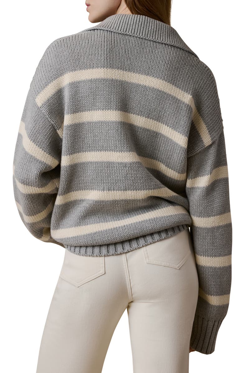 Faherty Sunwashed Stripe Organic Cotton Polo Sweater, Alternate, color, Grey Heather Stripe