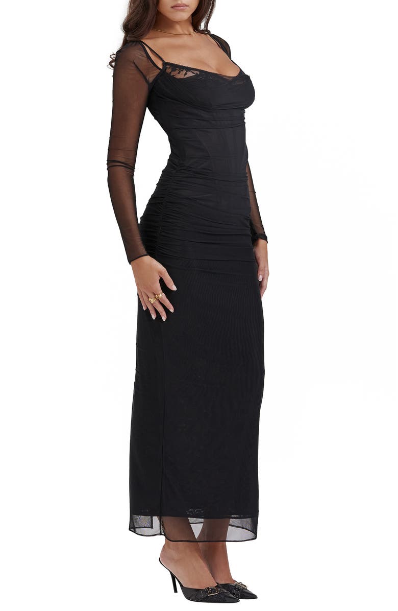 HOUSE OF CB Katrina Lace Mesh Long Sleeve Gown, Alternate, color, Black
