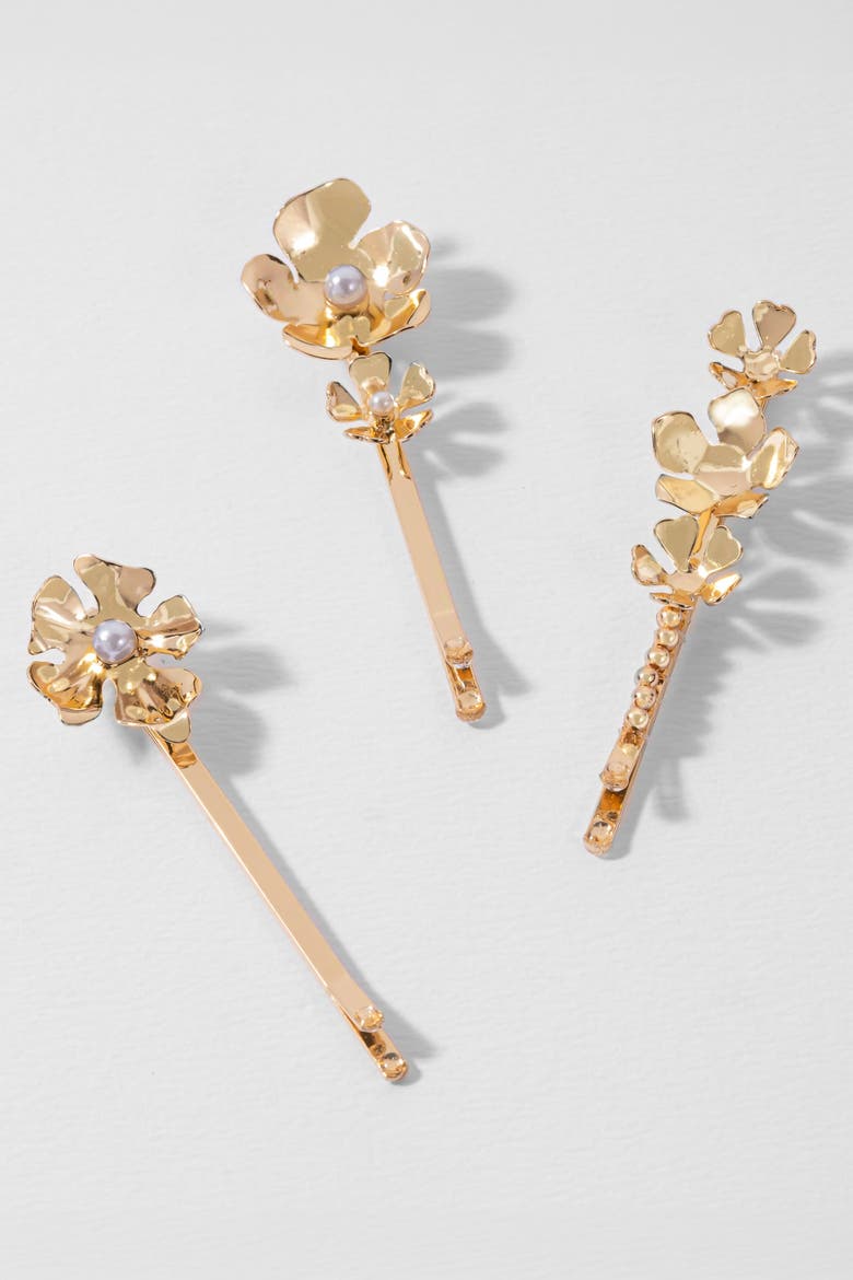 Iris Hair Pins - Set of 3 - Gold, Main, color, Metallic Gold