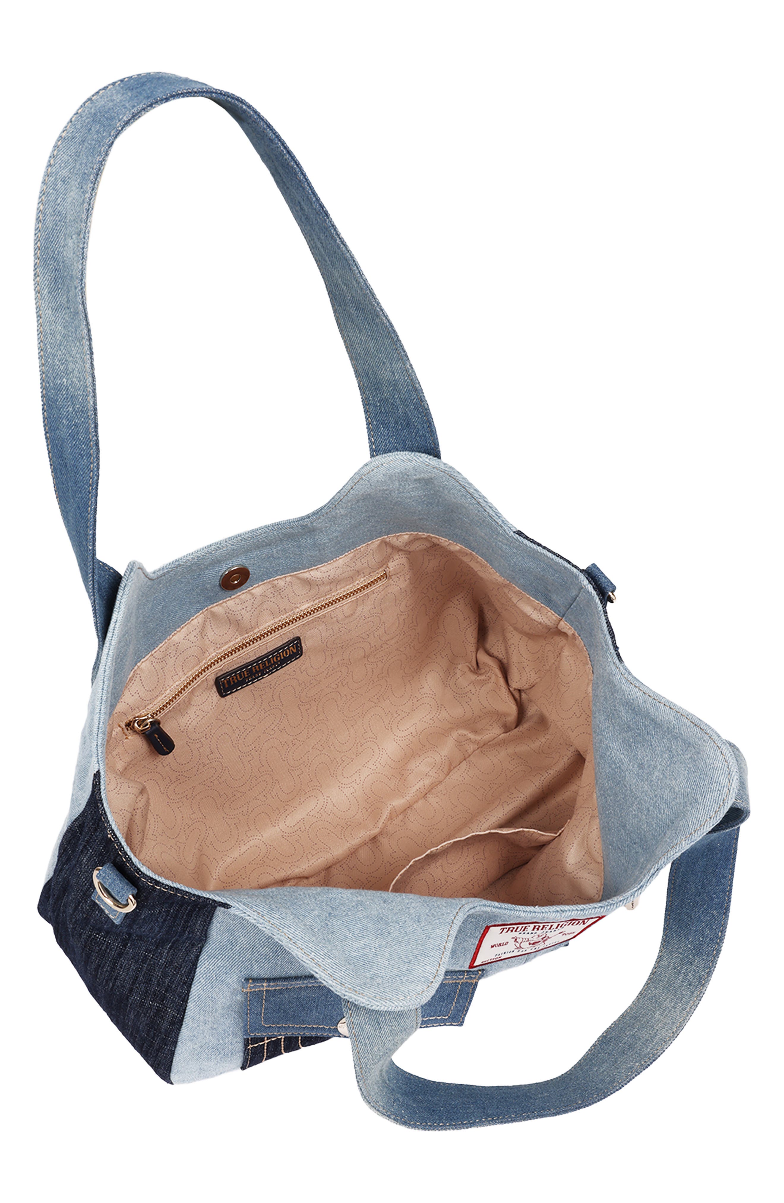 Colorblocked Denim Satchel, Alternate, color, BLUE MULTI