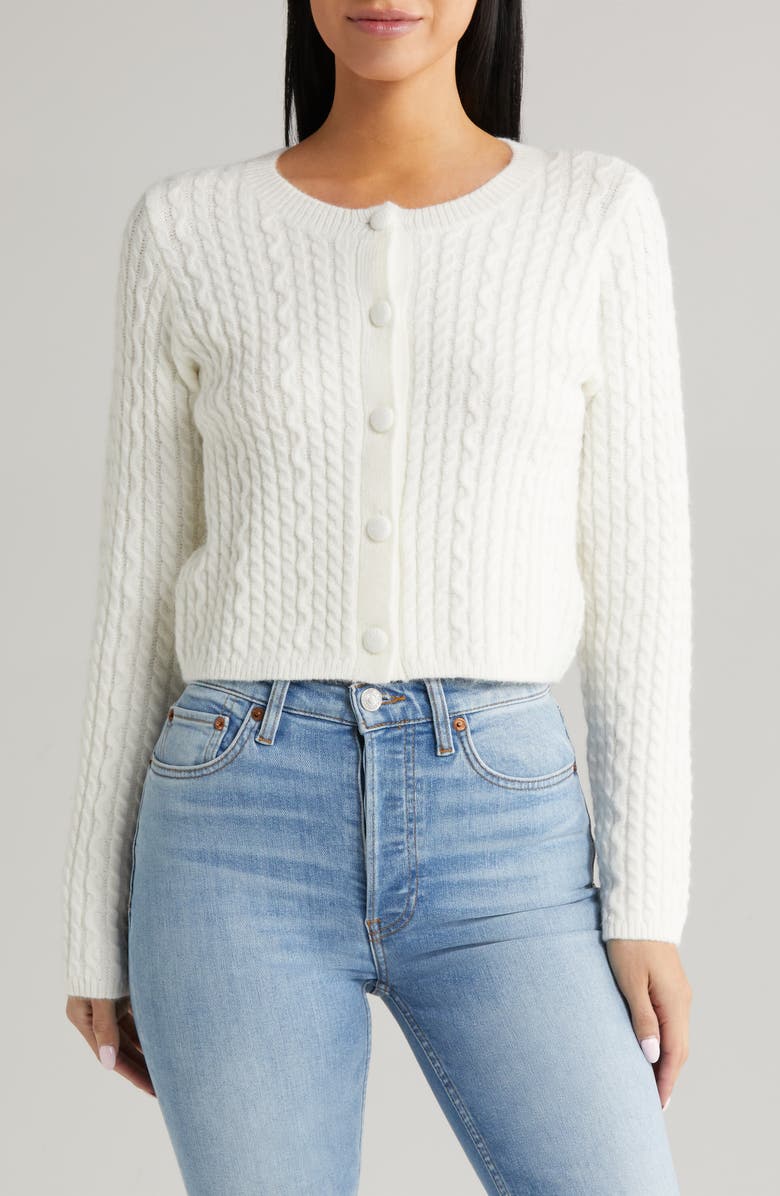 All in Favor Crop Cable Cardigan, Main, color, Ivory