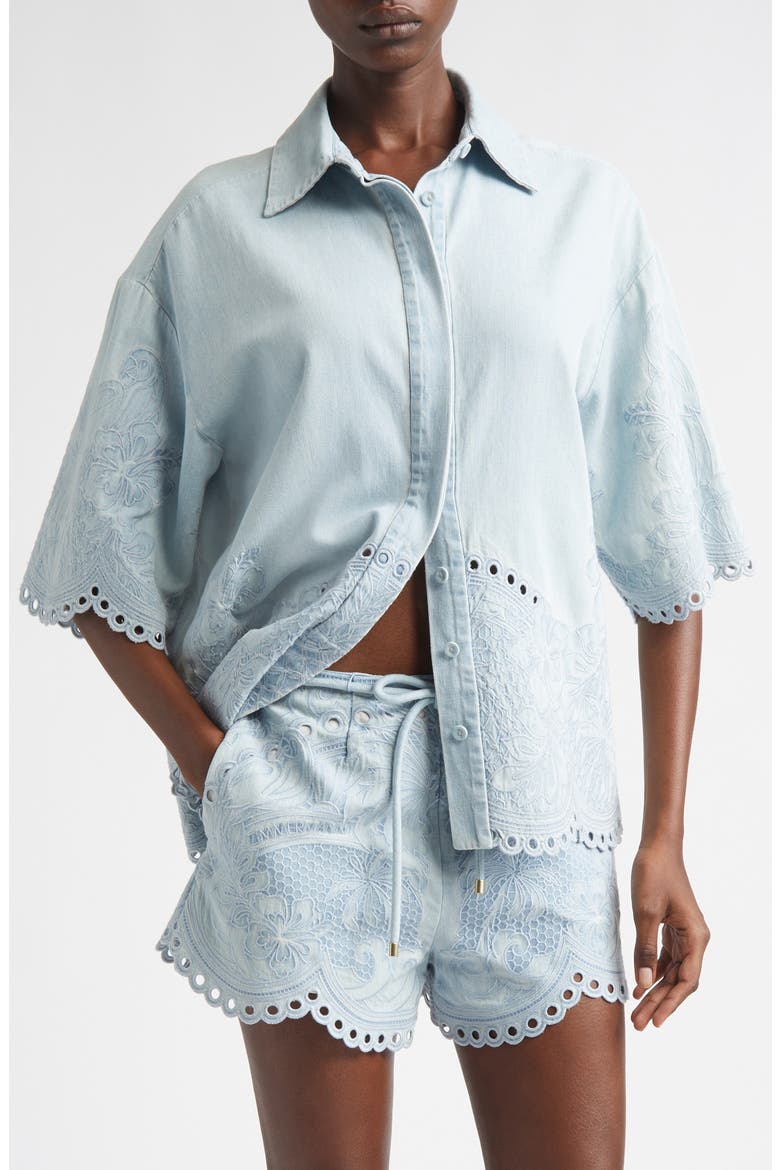 Daylight Embroidered Denim Shirt, Main, color, ICE STORM