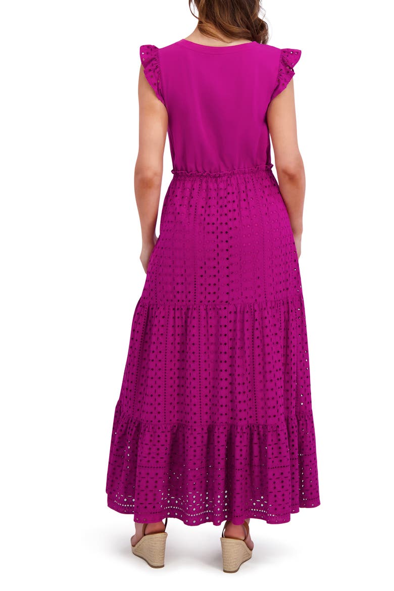 Mixed Media Tiered Dress, Alternate, color, DEEP ORCHID