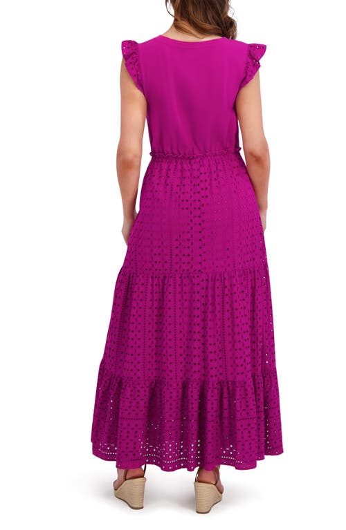 London Times Mixed Media Tiered Dress In Purple