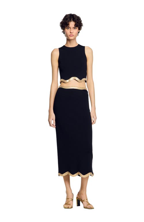 Sandro Long Knitted Skirt With Chain Detail In Black