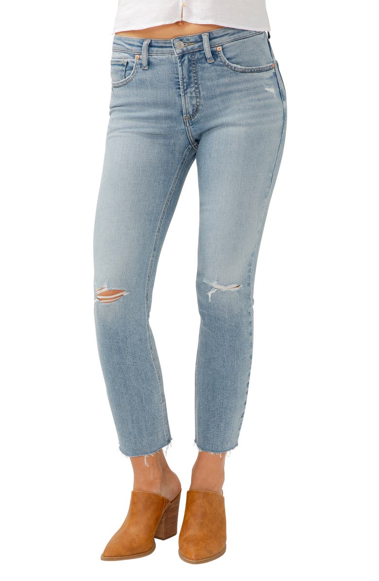 Silver Jeans Co. Most Wanted Ripped Mid Rise Ankle Straight Leg Jeans, Alternate, color, Indigo