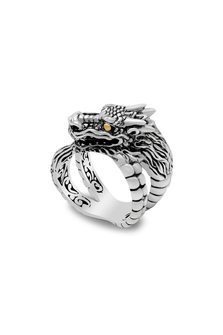 Sterling Silver & 18K Yellow Gold Dragon Ring, Main, color, SILVER AND GOLD