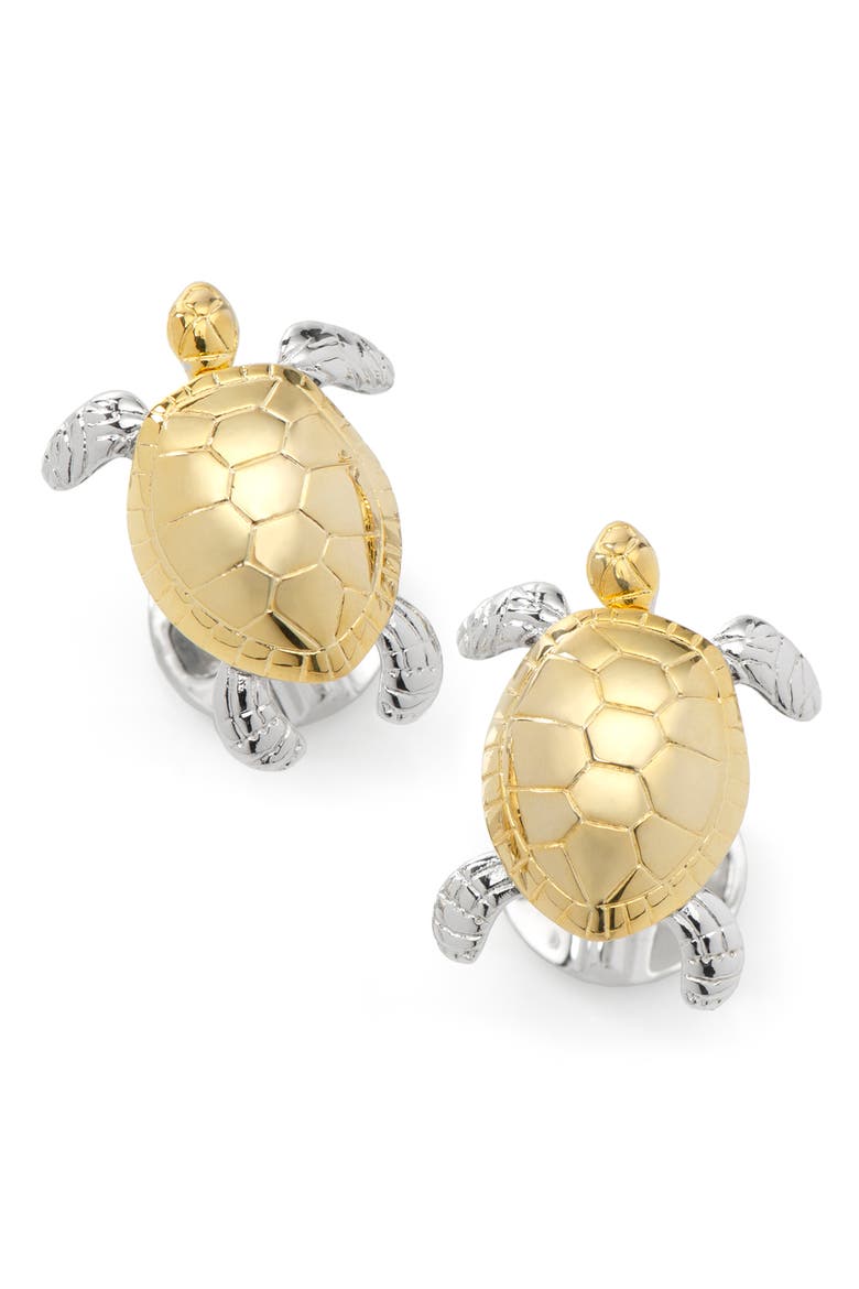 Turtle Movement 3D Cuff Links, Main, color, GOLD