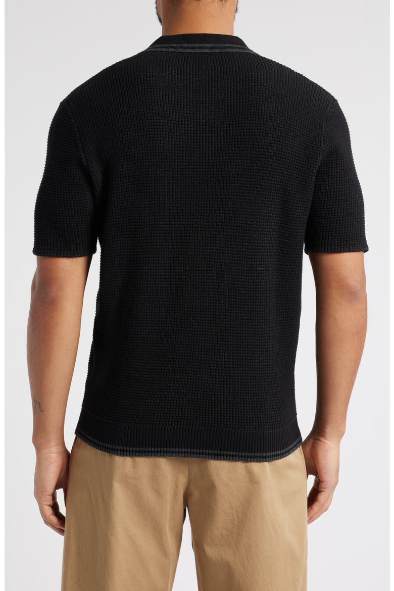 Cassette Short Sleeve Cotton Polo Sweater, Alternate, color, BLACK