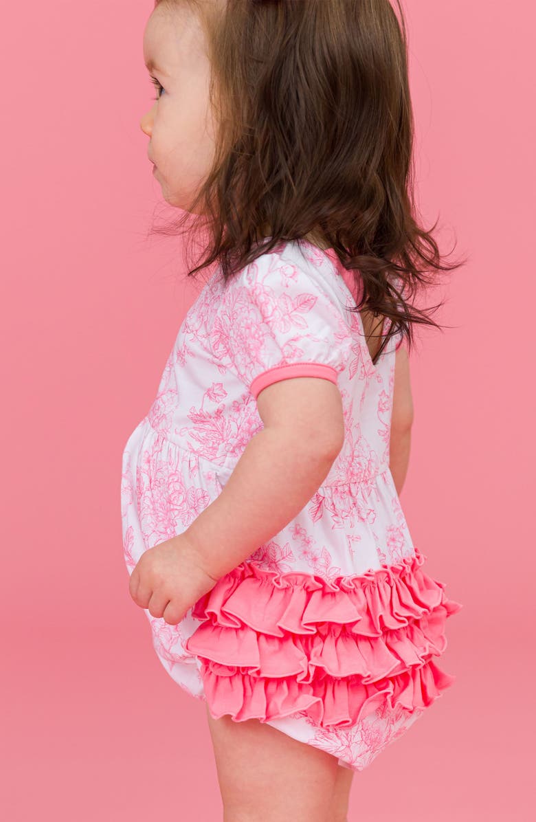 RuffleButts Butterfly Garden Toile Bubble Romper & Head Wrap Set, Alternate, color, 