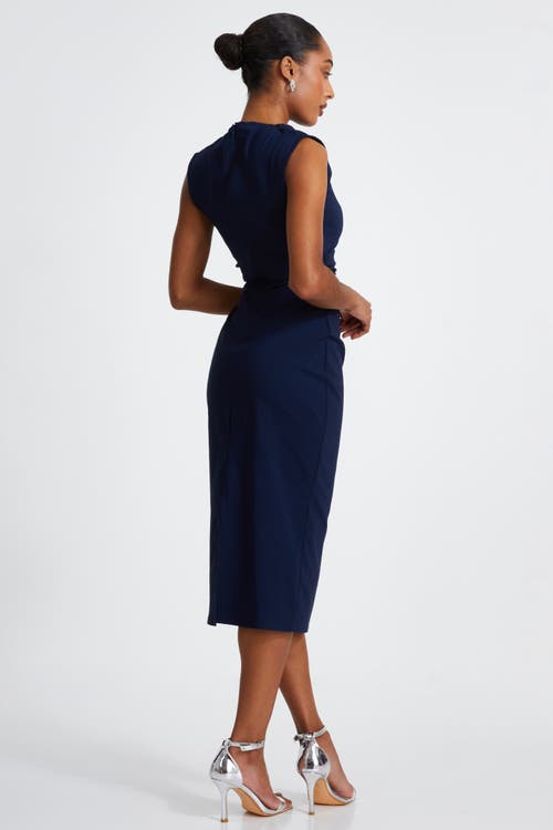 Quiz Bengaline High Neck Midi Dress In Navy