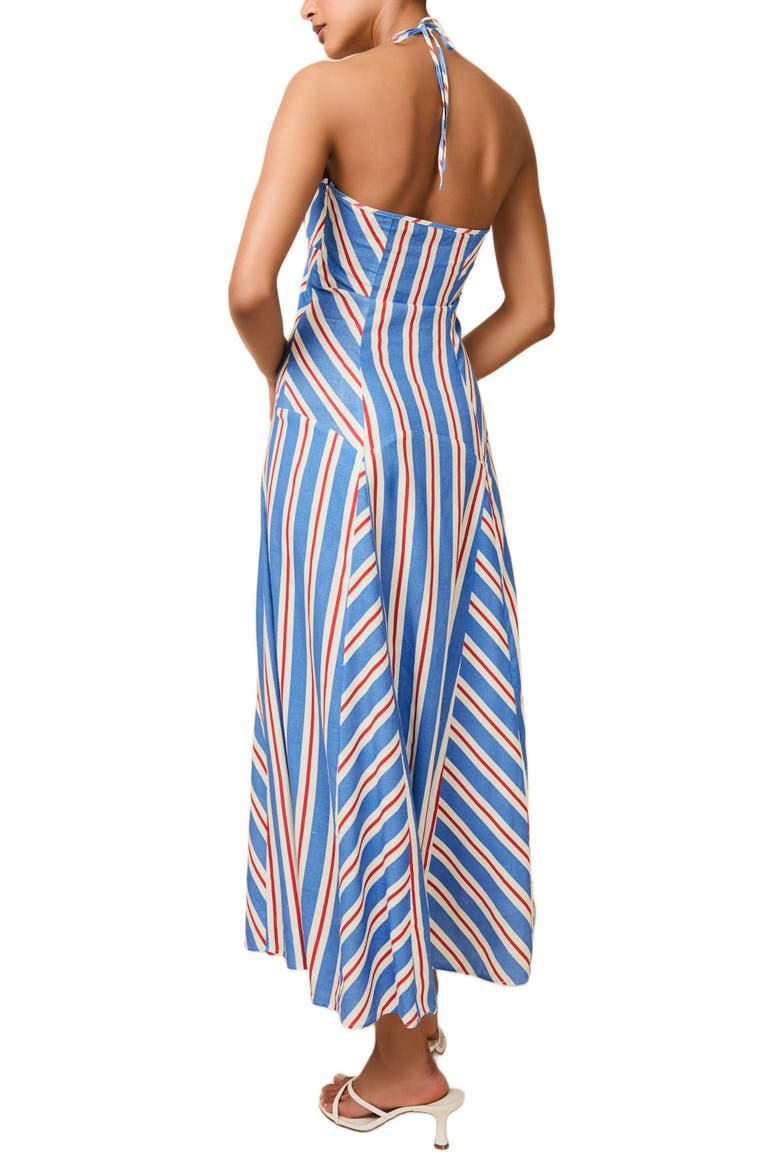 The Alessio Stripe Linen Blend Halter Dress, Alternate, color, AMERICANA STRIPE