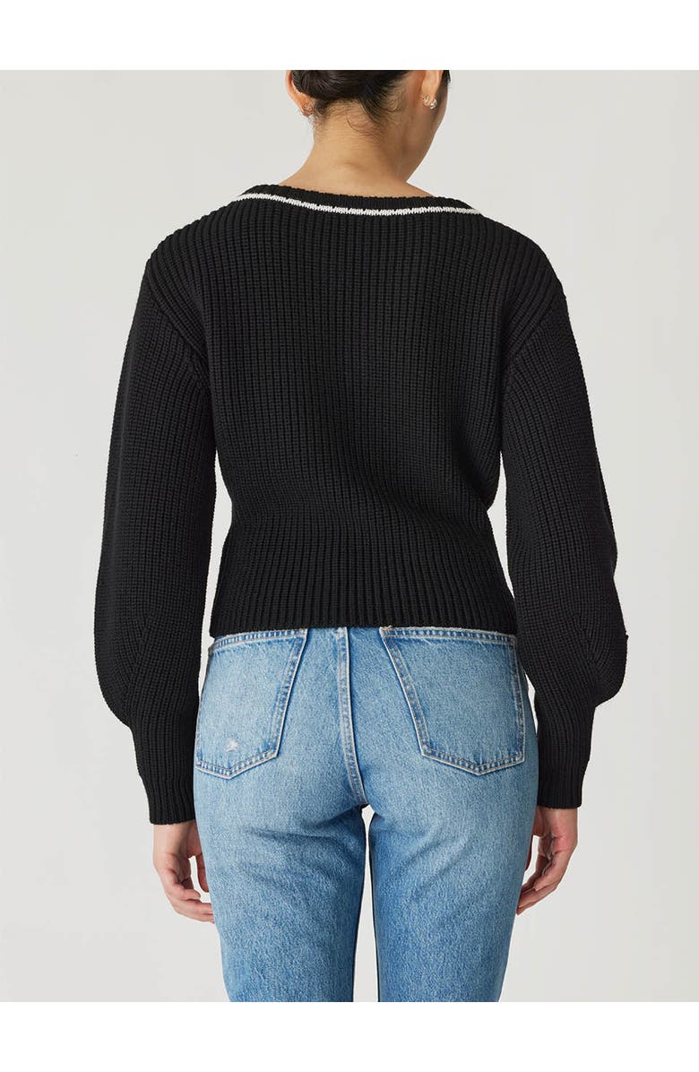 Rebecca Taylor Novlety Wool Victorian Slv V Neck, Alternate, color, Black