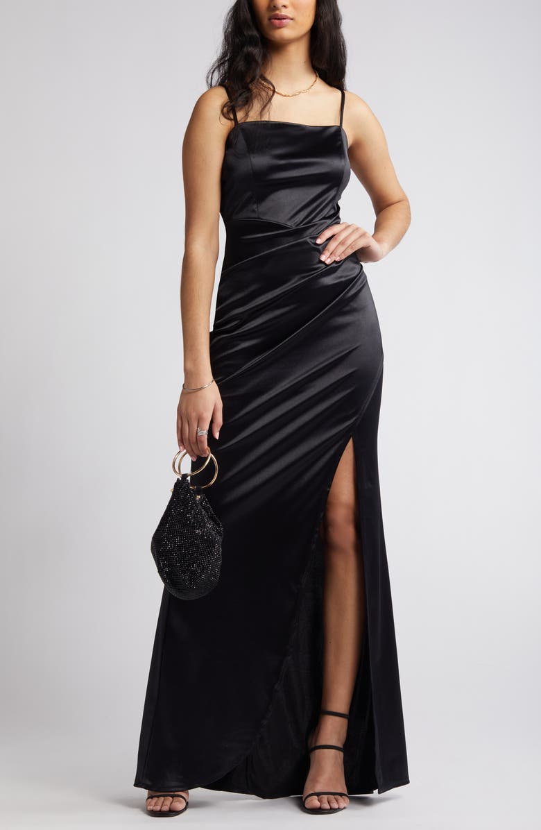 Emerald Sundae Ruched Satin Gown, Main, color, 