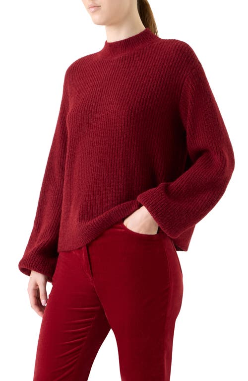 Akris Punto Mock-neck Blouson-sleeve Alpaca Wool Rib Sweater In Red