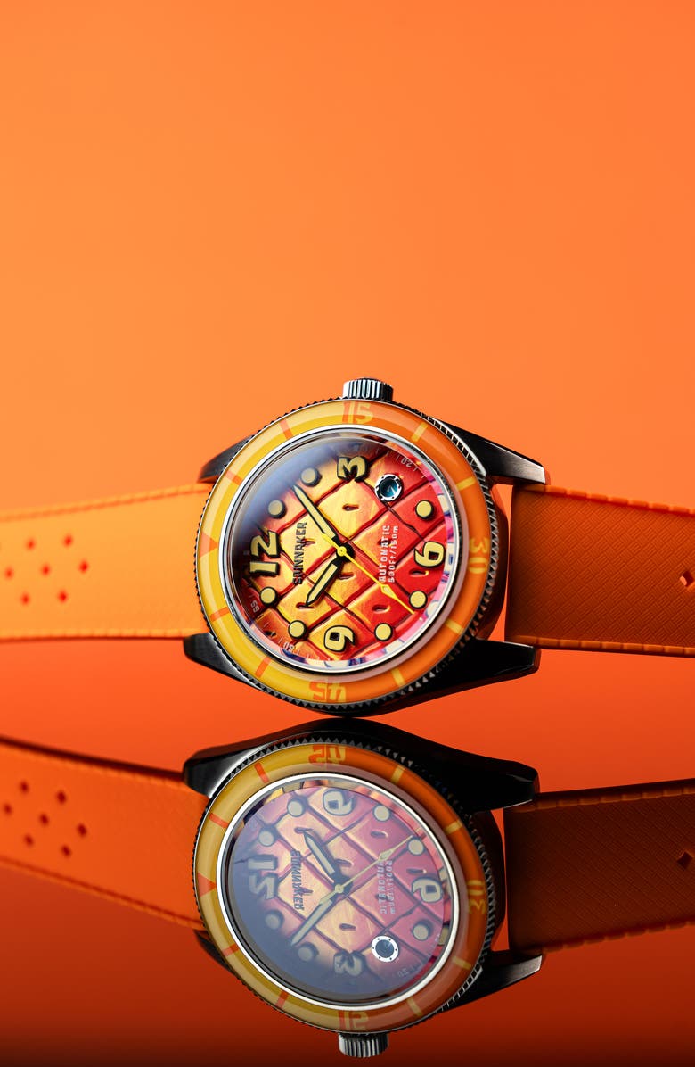SPINNAKER Fleuss 'SpongeBob SquarePants<sup>™</sup>' Automatic Silicone Strap Watch, 43mm, Alternate, color, Orange