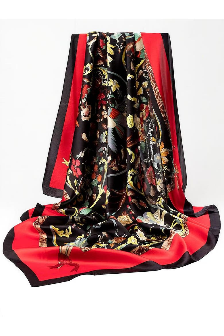 Silk Bloom Square Scarf, Main, color, Black
