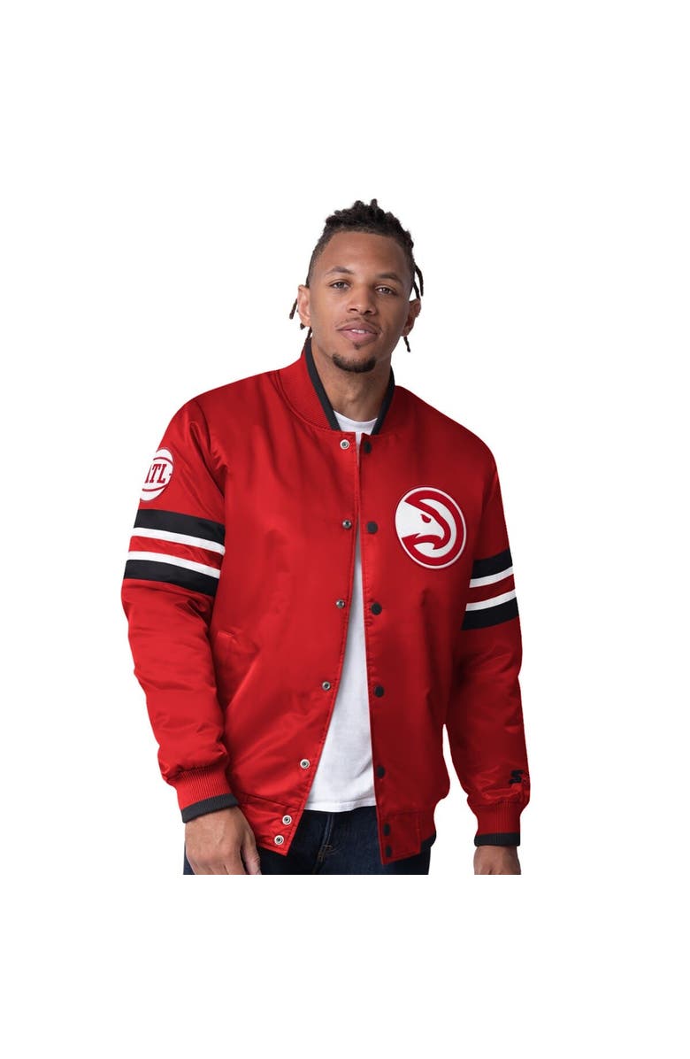 STARTER Men's Starter Red Atlanta Hawks Scout Varsity Satin Full-Snap Jacket, Main, color, Red