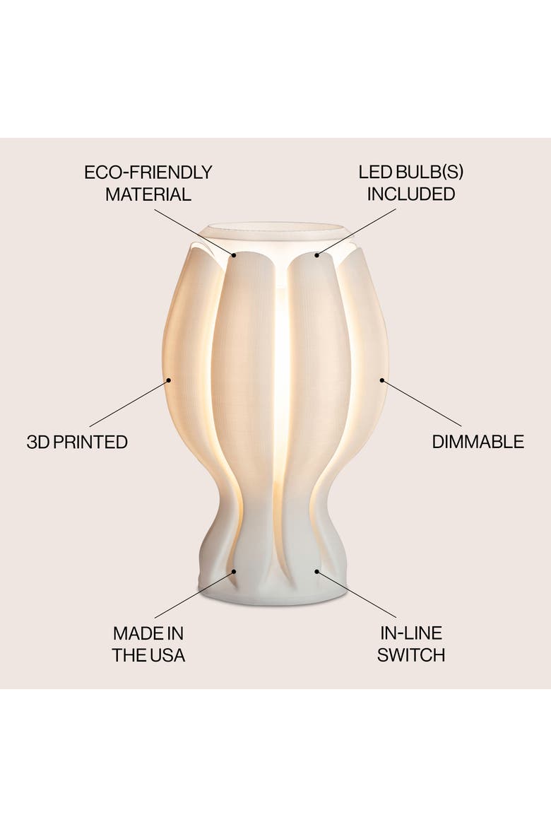 Flower 13" Tropical Coastal Plant-Based PLA 3D Printed Dimmable LED Table Lamp, Alternate, color, White