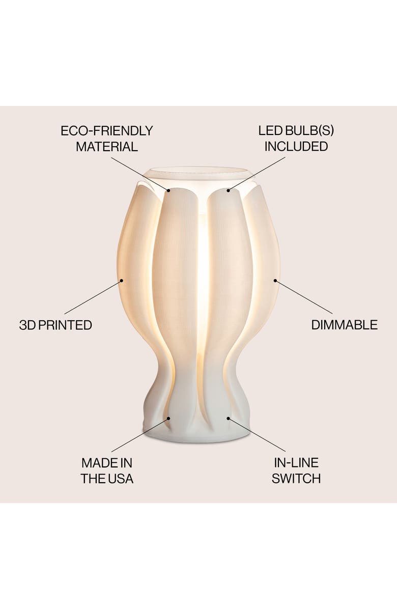 JONATHAN Y Flower 13" Tropical Coastal Plant-Based PLA 3D Printed Dimmable LED Table Lamp, Alternate, color, White