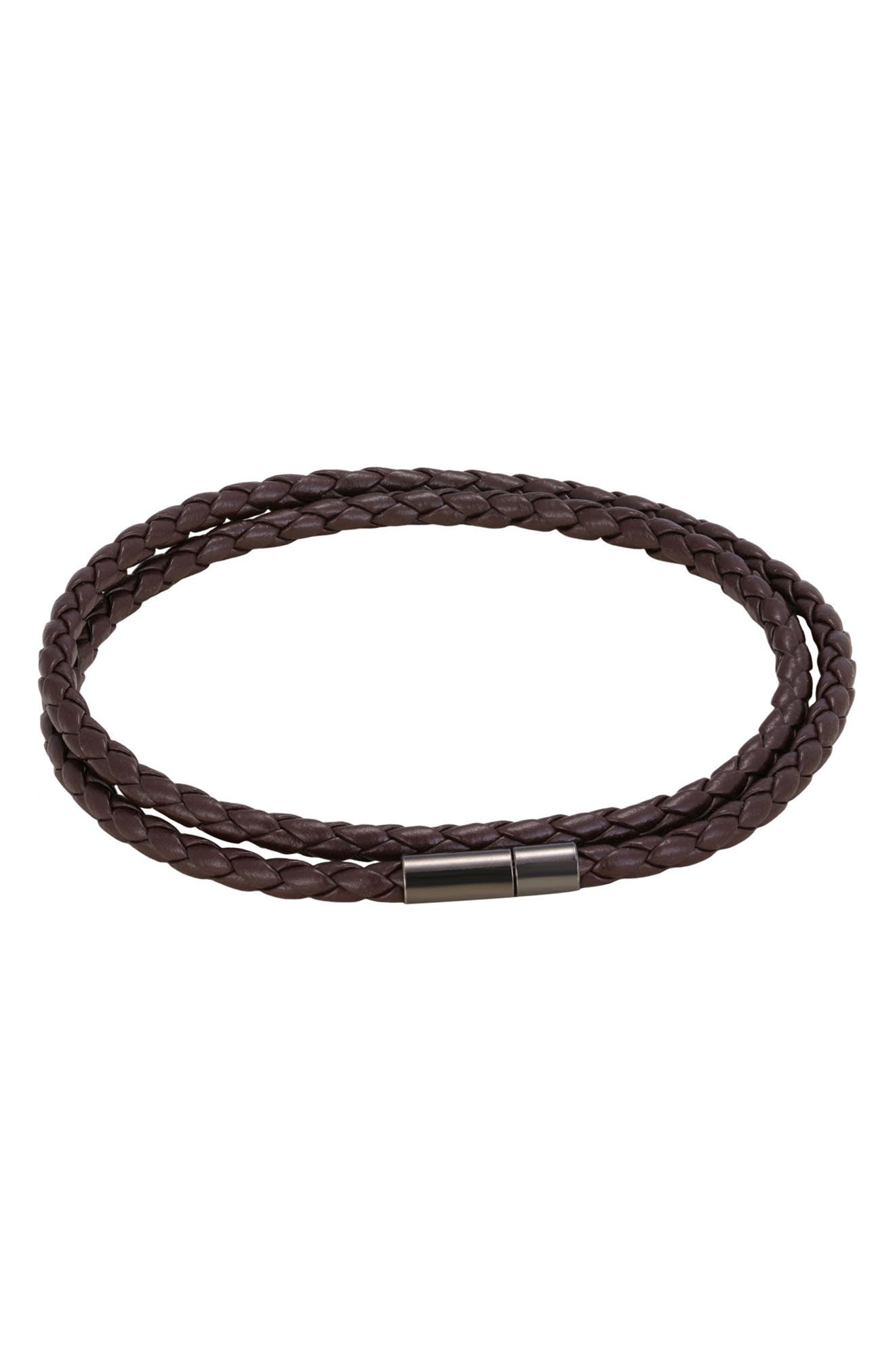 Men's Braided Leather Double Wrap Bracelet