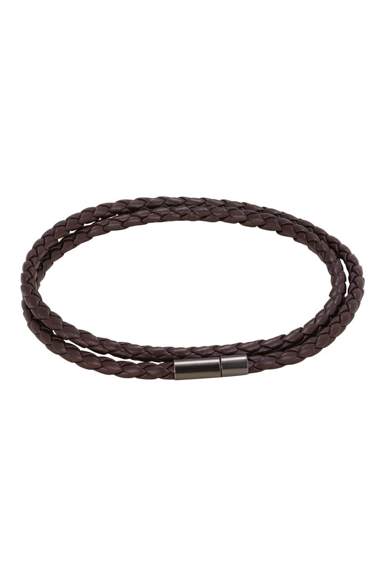 Men's Braided Leather Double Wrap Bracelet, Main, color, BROWN/ GUNMETAL