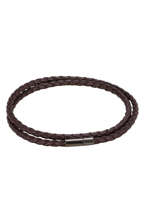 Men's Braided Leather Double Wrap Bracelet