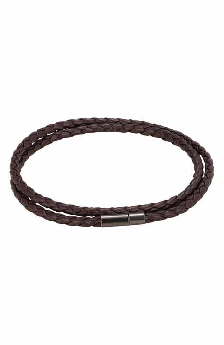 Men's Braided Leather Double Wrap Bracelet