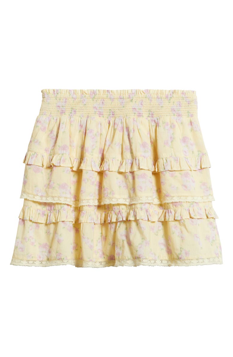 LoveShackFancy Billie Floral Print Ruffle Miniskirt, Alternate, color, Lemon Spritz