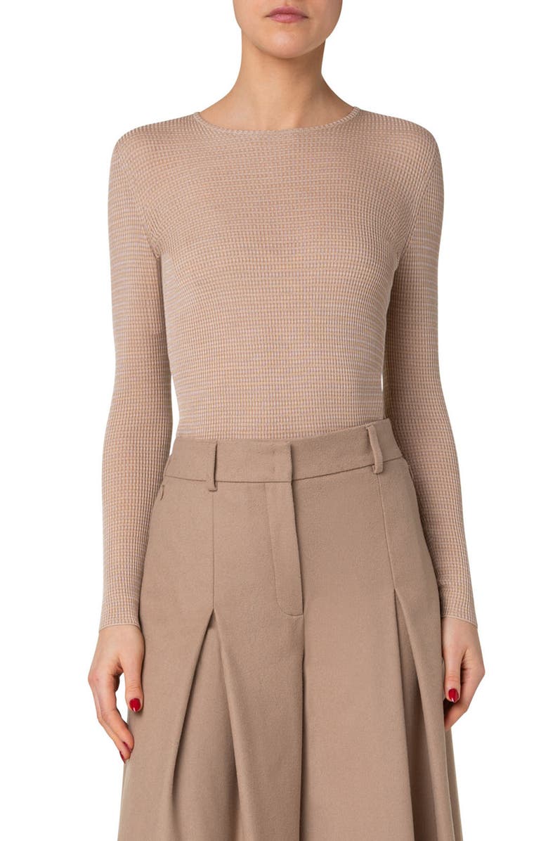 Akris Fitted Rib Silk Sweater, Main, color,