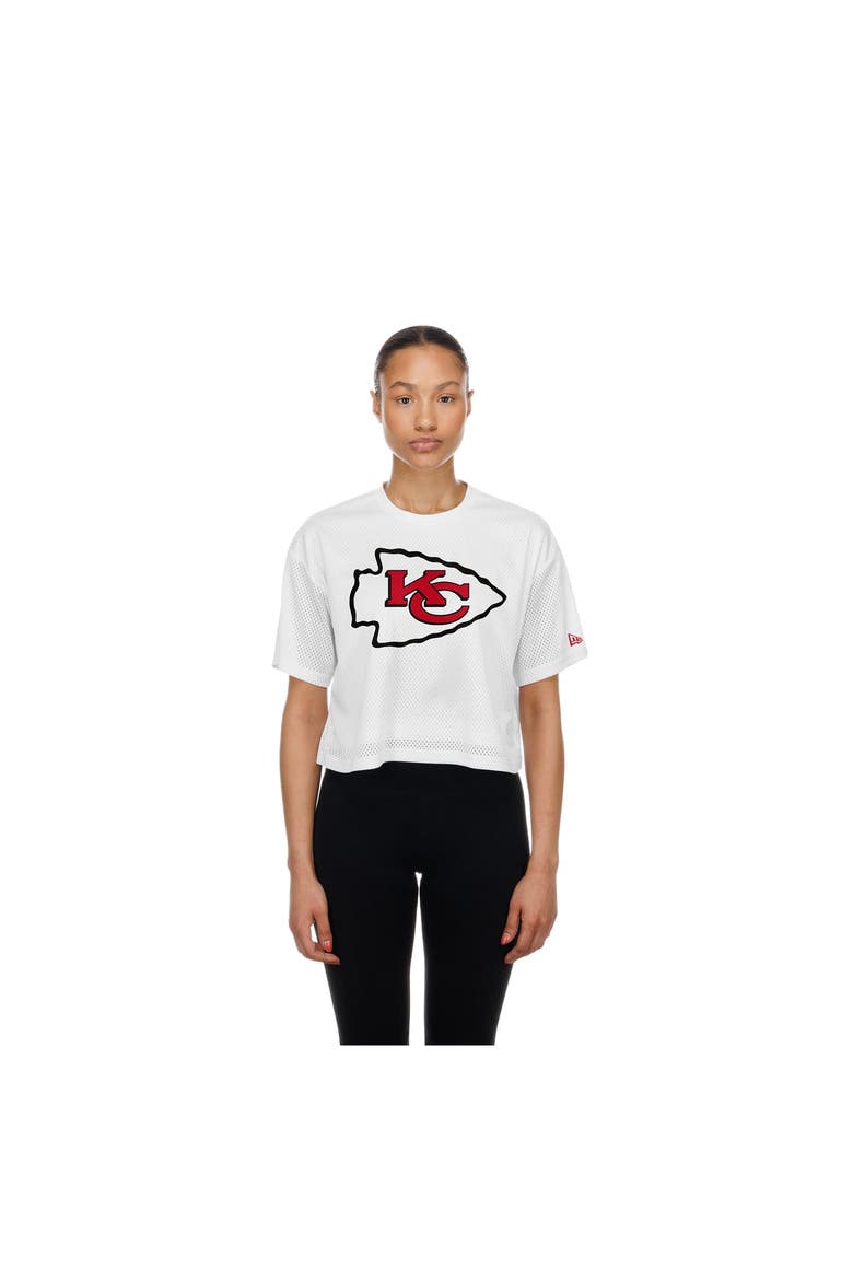 Women's New Era  White Kansas City Chiefs Summer Mesh Cropped Boxy T-Shirt, Main, color, White
