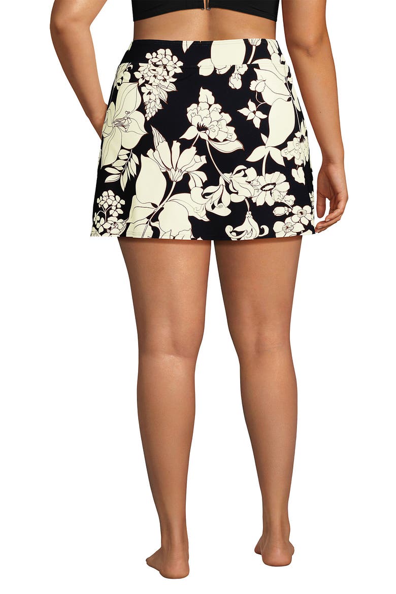 Plus Size Tummy Control Swim Skirt, Alternate, color, Black/Egret Lilies