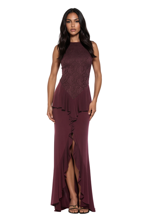 Perrin Boatneck Ruffle Gown
