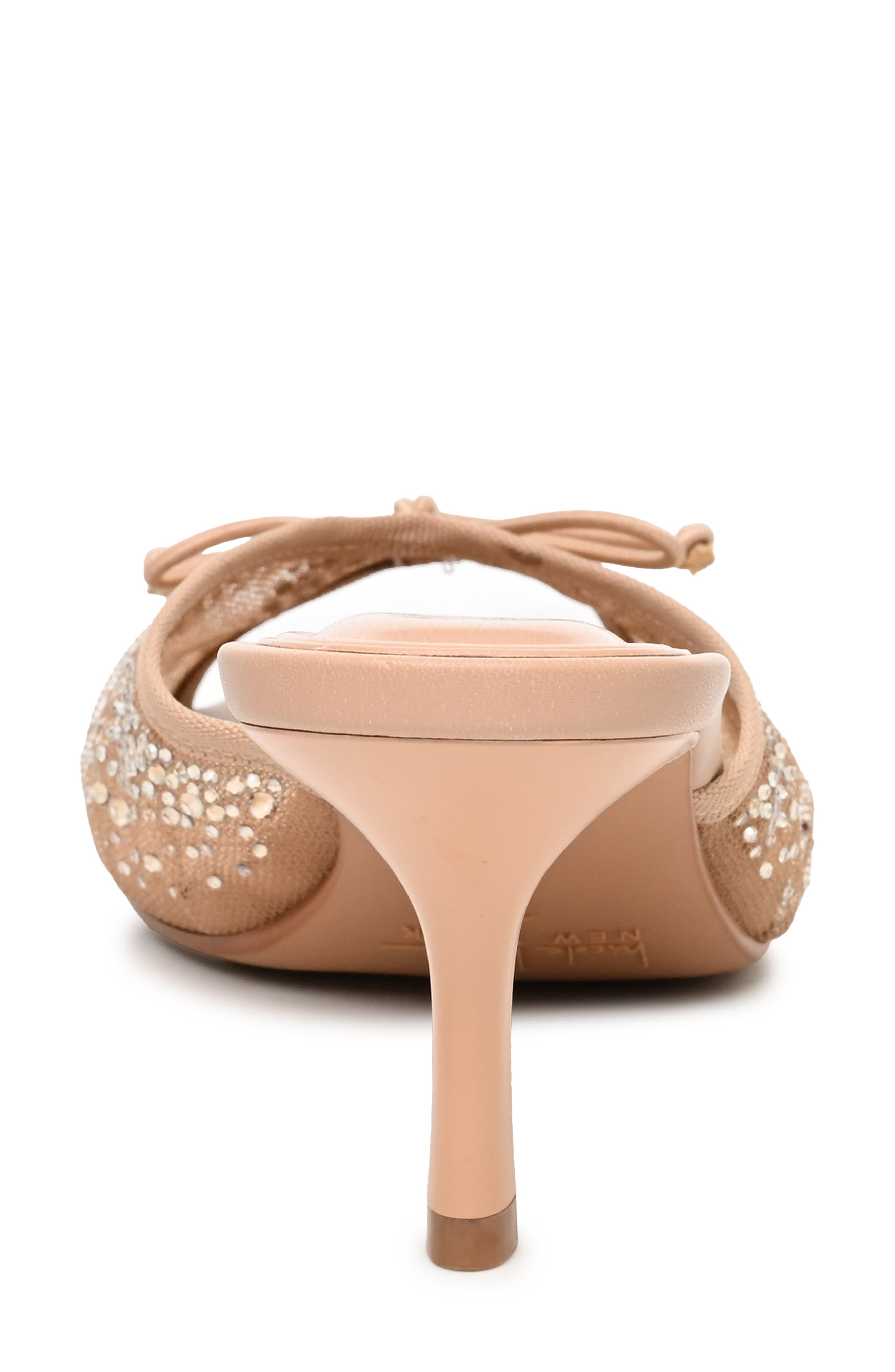 Points Bow Mesh Slide Sandal, Alternate, color, NUDE BLING