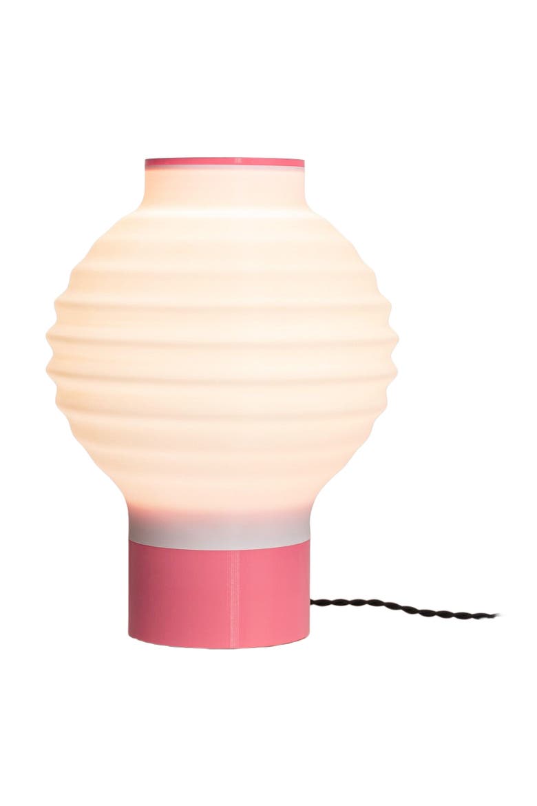 Asian Lantern 15" Vintage Traditional Plant-Based PLA 3D Printed Dimmable LED Table Lamp, Main, color, White/Hot Pink