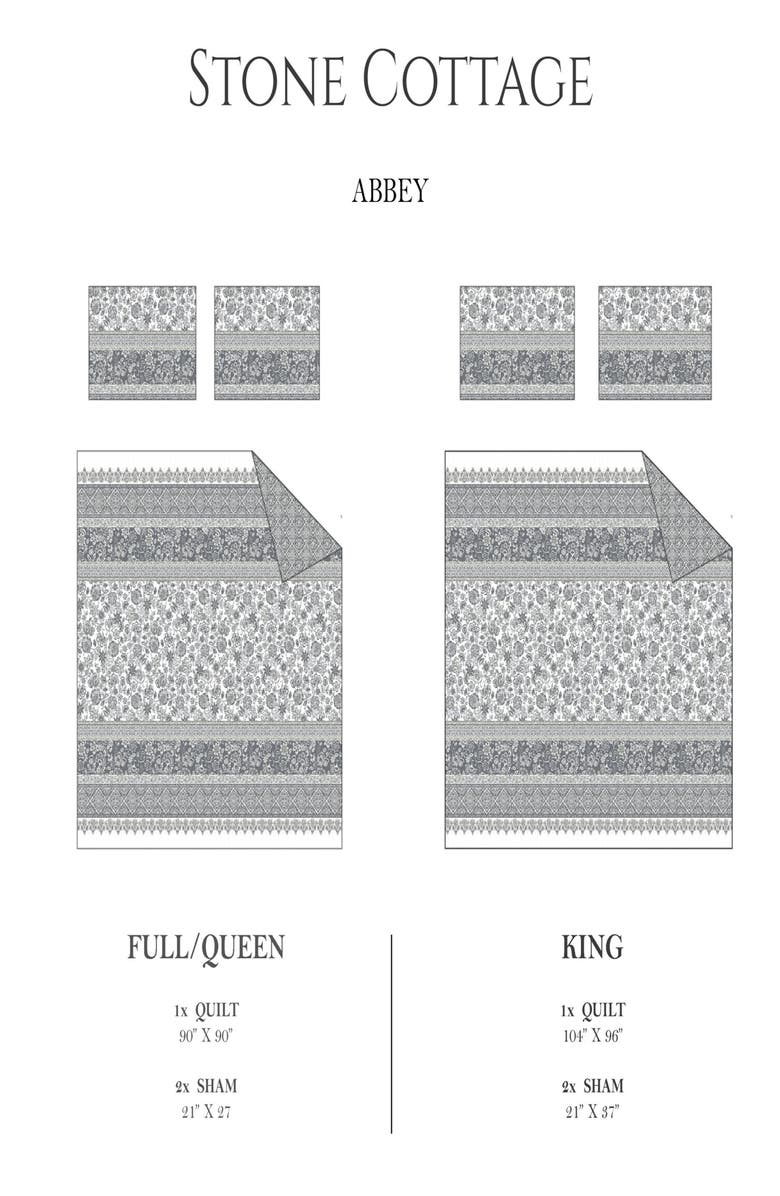 STONE COTTAGE Abbey 136 Thread Count Cotton Quilt Set, Alternate, color, Grey