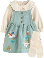 NEXT Cord Pinafore Dress, Bodysuit & Tights Set