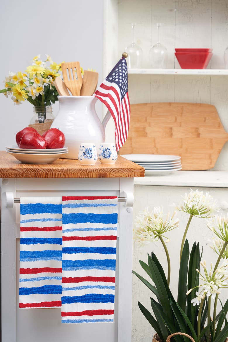 Patriotic Stripe 100% Cotton Kitchen Dishtowels Set of 2 - 4th of July, Alternate, color, Blue