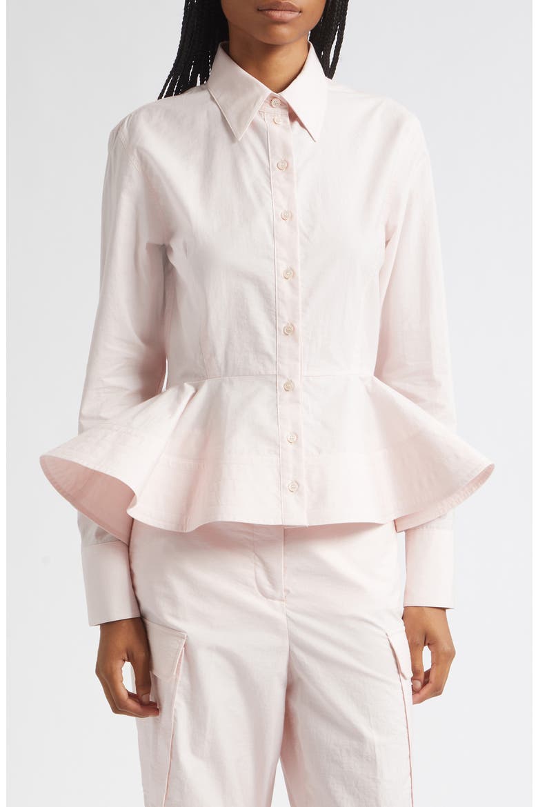 Cotton Blend Peplum Button-Up Shirt, Main, color, BABY PINK