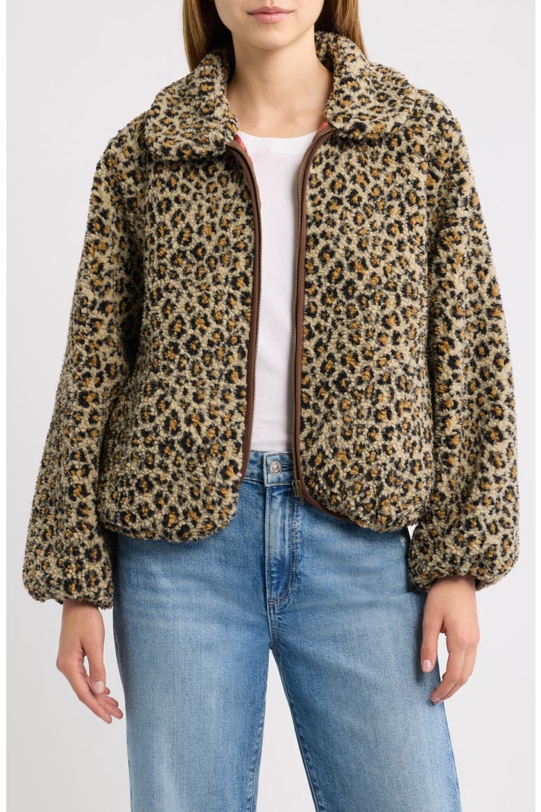 The Vail Leopard Print Fleece Jacket, Main, color, TAN LEOPARD