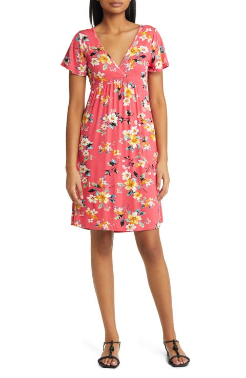 Floral Tie Back Surplice V-Neck Knit Minidress
