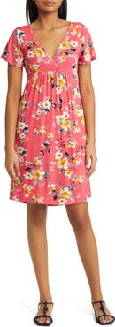 Loveappella Floral Tie Back Surplice V-Neck Knit Minidress