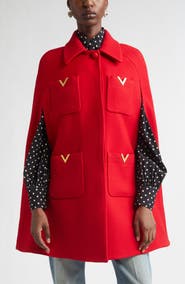 Valentino V-Detail Wool & Silk Double Drill Cape
