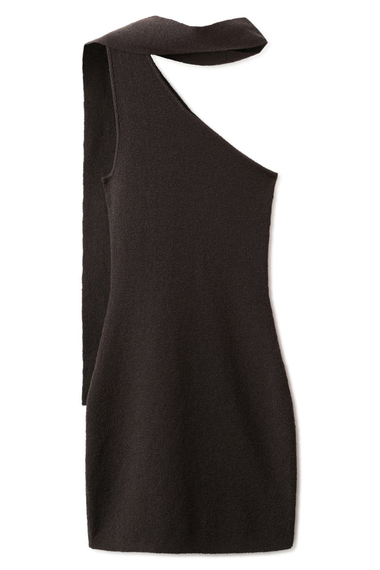 Asymmetrical Knit Dress with Scarf, Alternate, color, CHOCOLATE