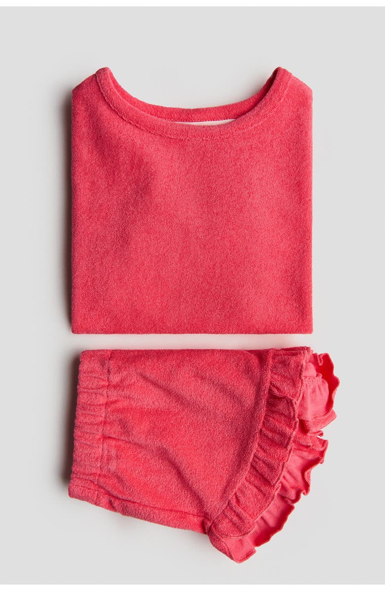 H&M 2-piece Frill-trimmed Terry Set, Alternate, color, Hot Pink