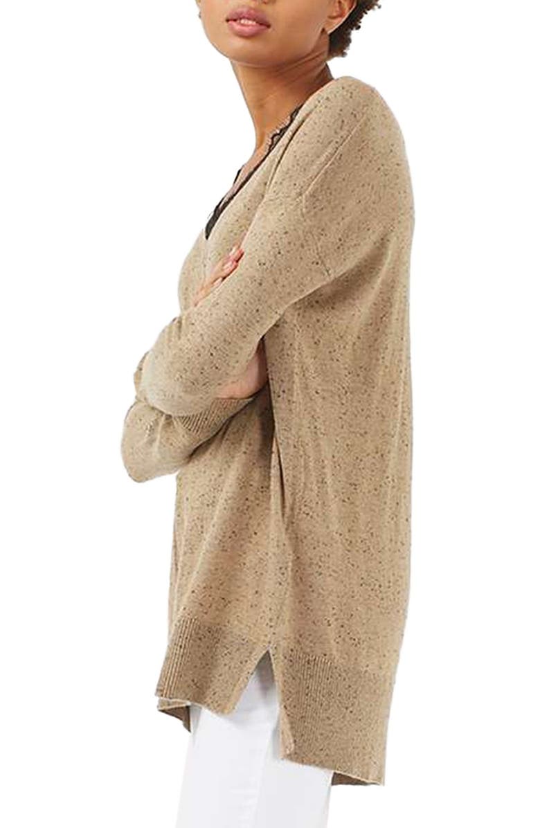 Topshop Lace V-Neck Sweater Tunic, Alternate, color, 